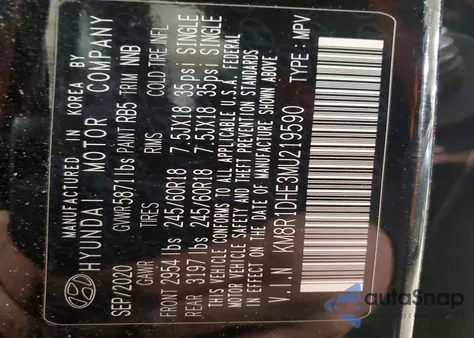 2021 Hyundai Palisade Se z USA, uszkodzony, nr VIN KM8R1DHE3MU219590